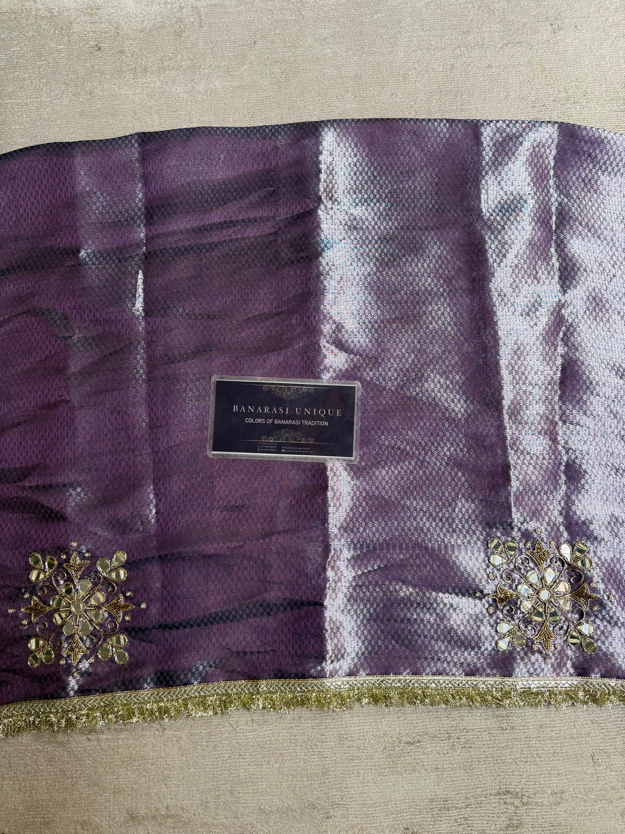 PURE TISSUE SILK FLORAL MIRROR BUTA SAREE - PURPLE