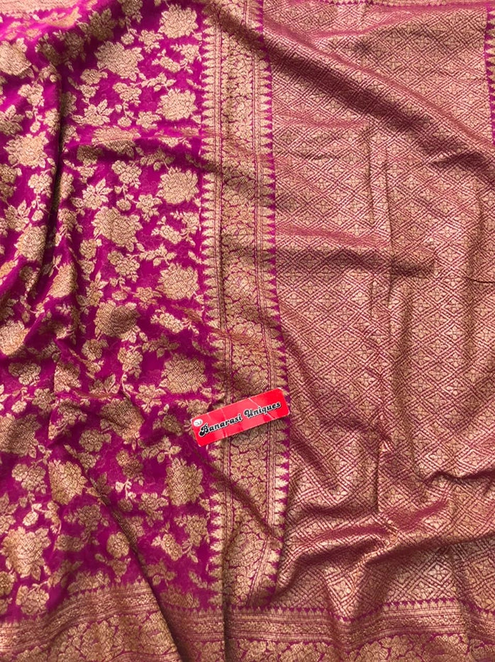 KHADDI GEORGETTE GULAABO ANTIQUE ZARI SAREE - MAGENTA