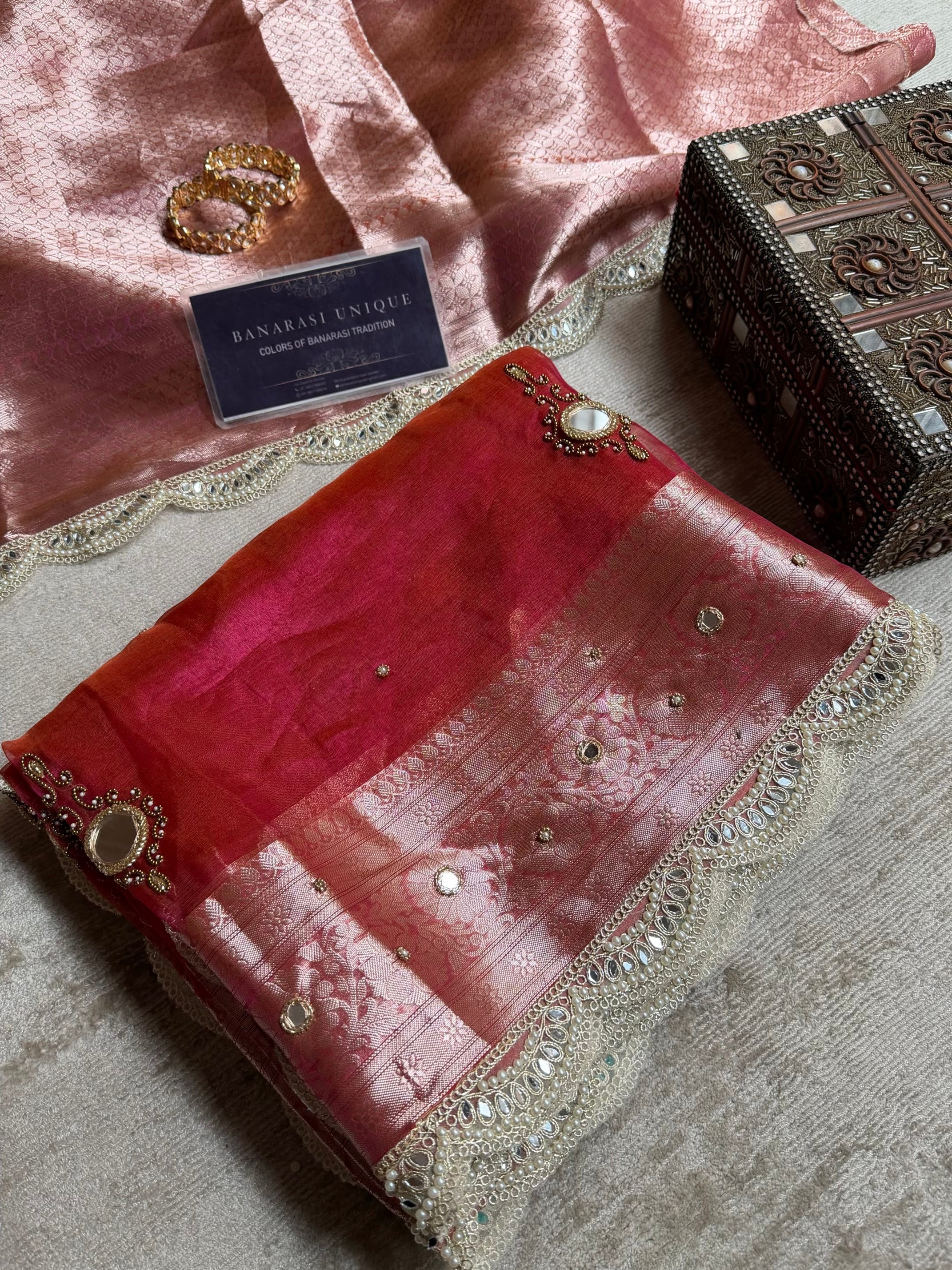 Aaina-e-Noor – Pure Tissue Silk Saree | Vintage Mirror Work | Luxury Handcrafted Banarasi Saree Dhoop Chaav