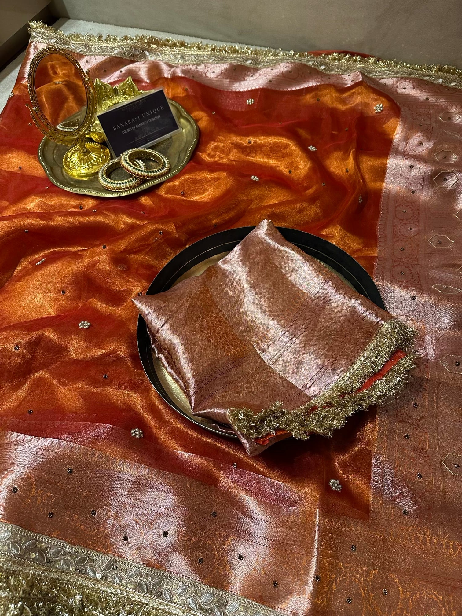 PLAIN FLORAL BUTI SAREE - ORANGE