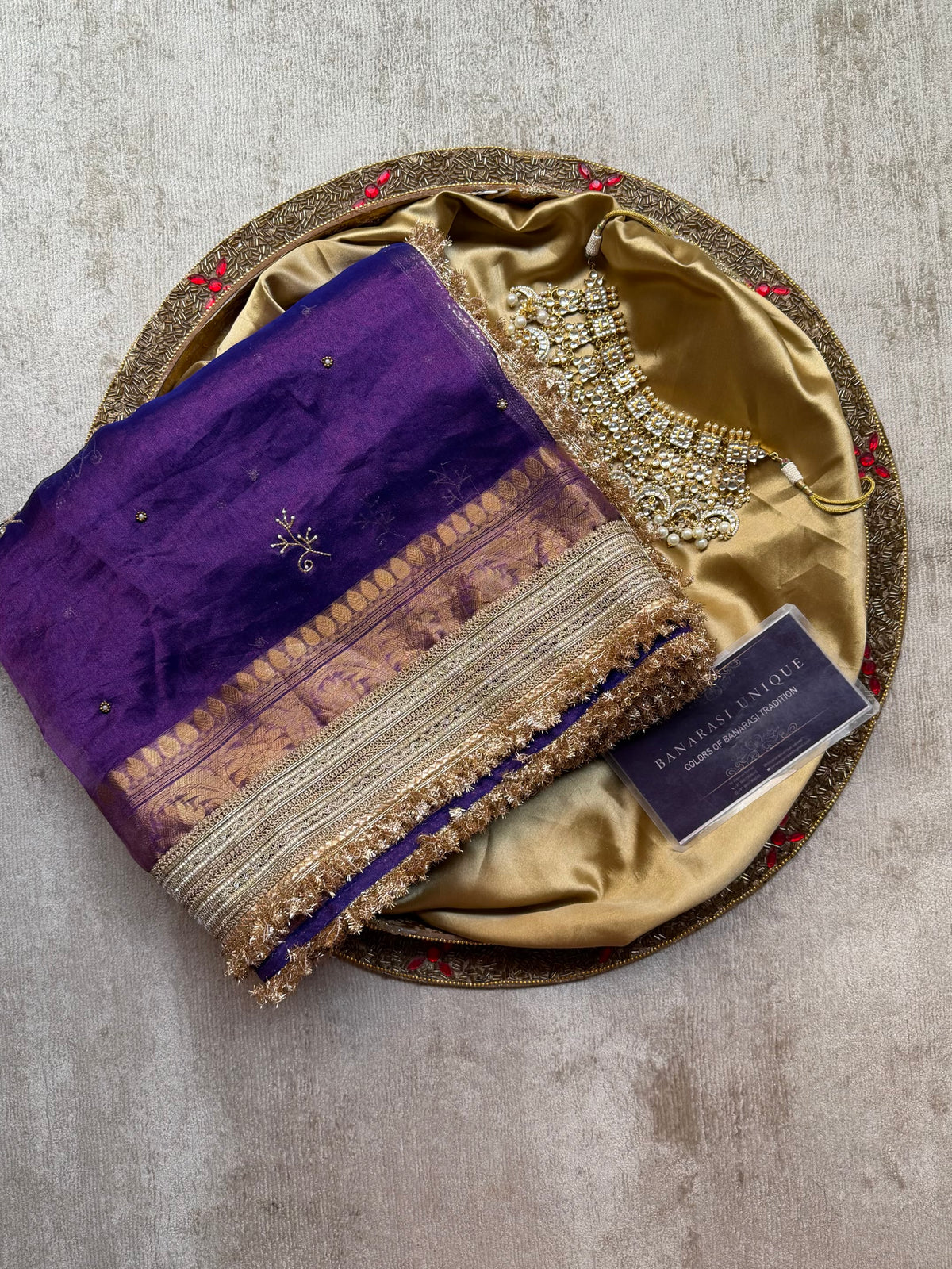 Hastakshara Pure Tissue Silk Hand Embroidered Banarasi Saree Purple