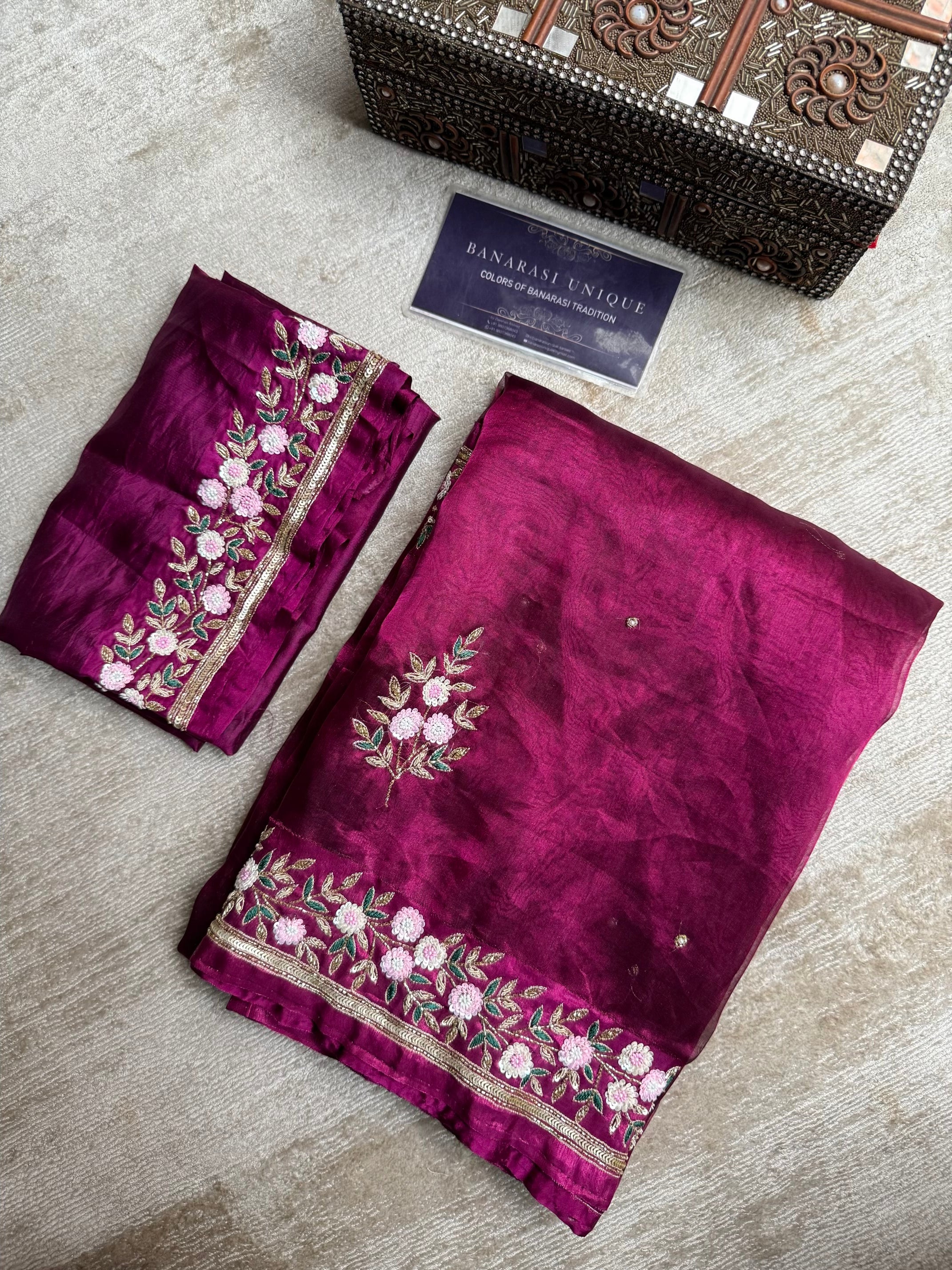 Pure Tissue Silk Satin Border Banarasi Saree Zardozi Hand Embroidery – Majenta