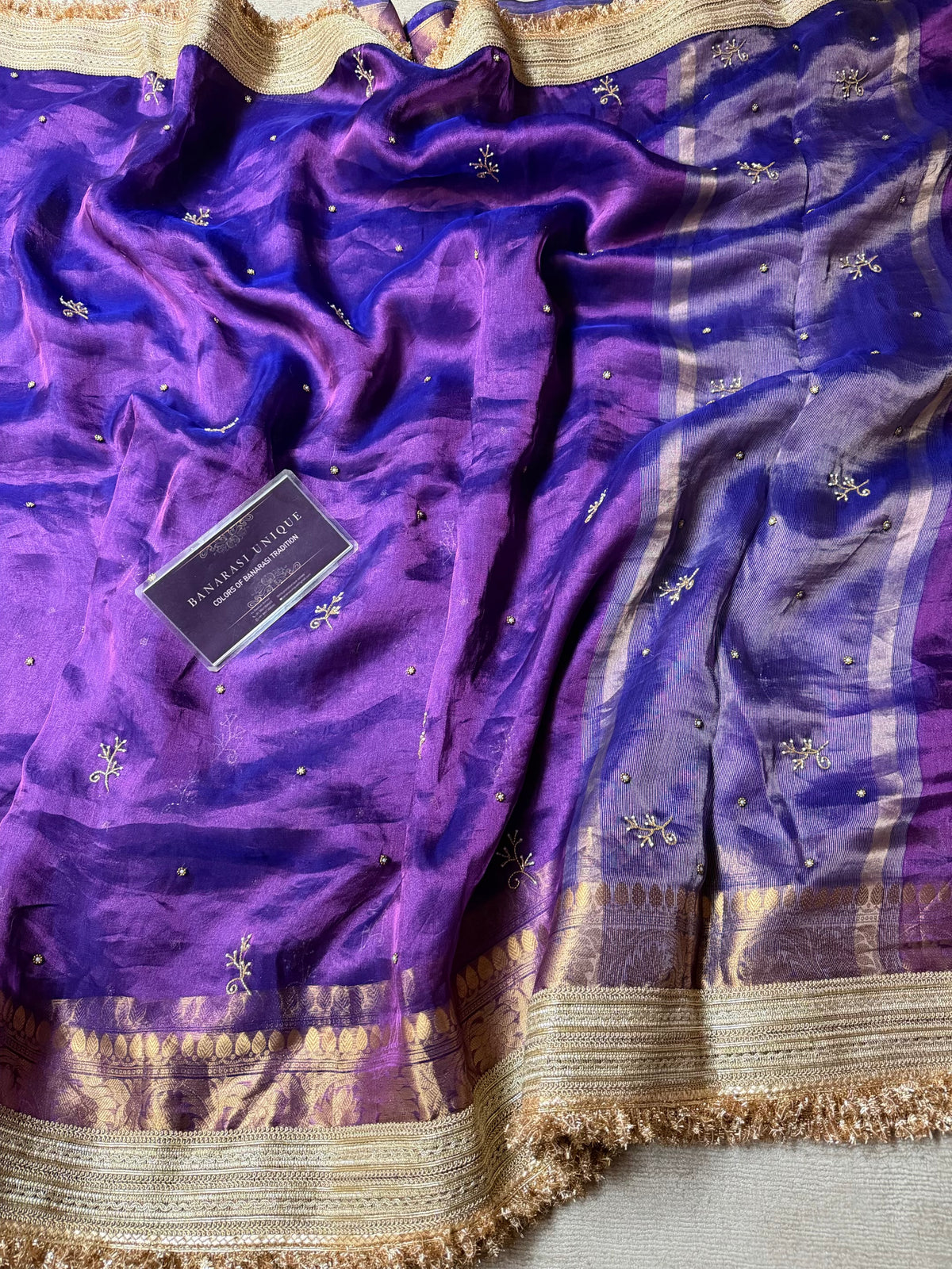 Hastakshara Pure Tissue Silk Hand Embroidered Banarasi Saree Purple