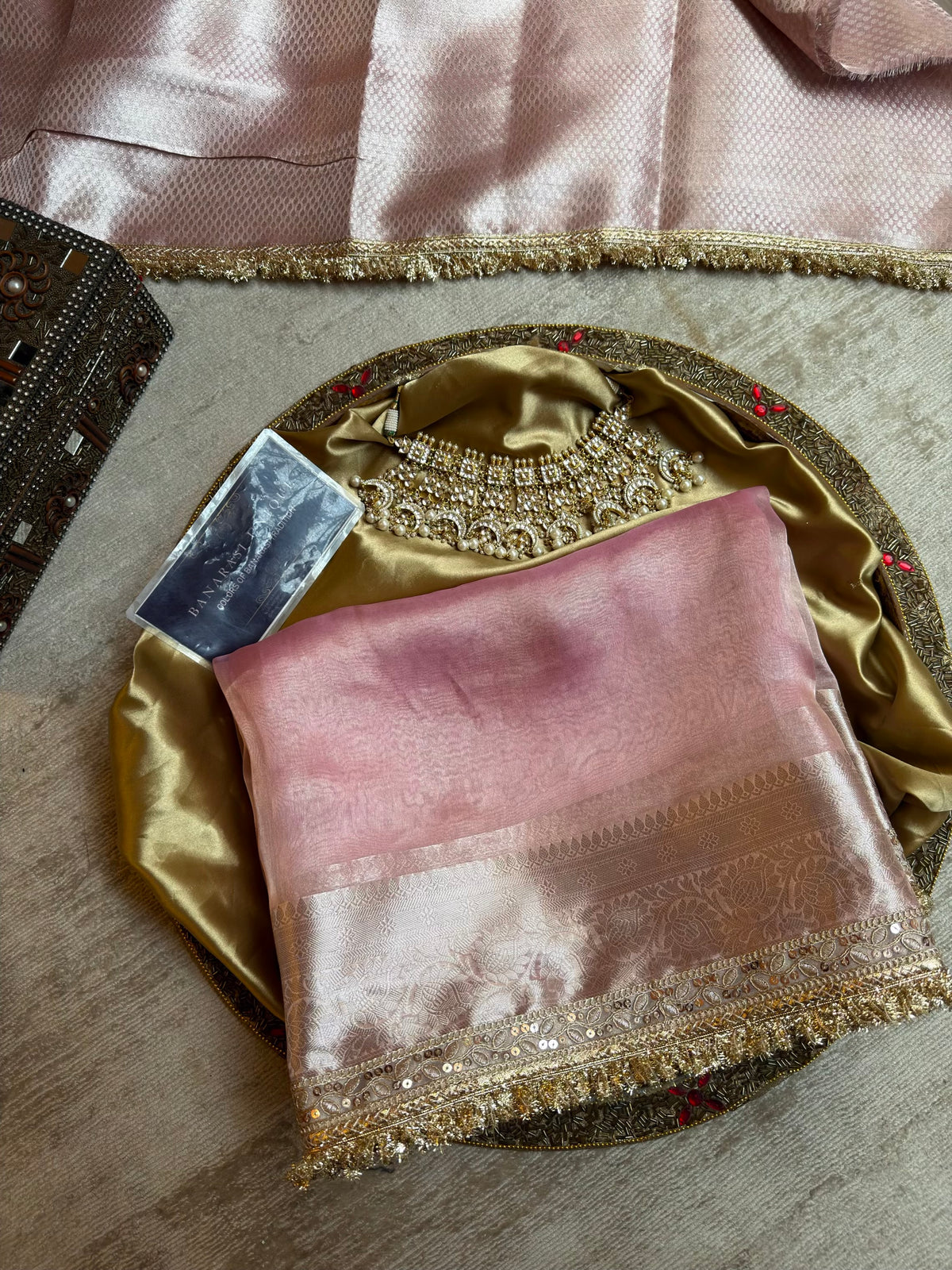 Blush Pink Pure Tissue Silk Saree with Zari Border – Janhvi Kapoor Inspired