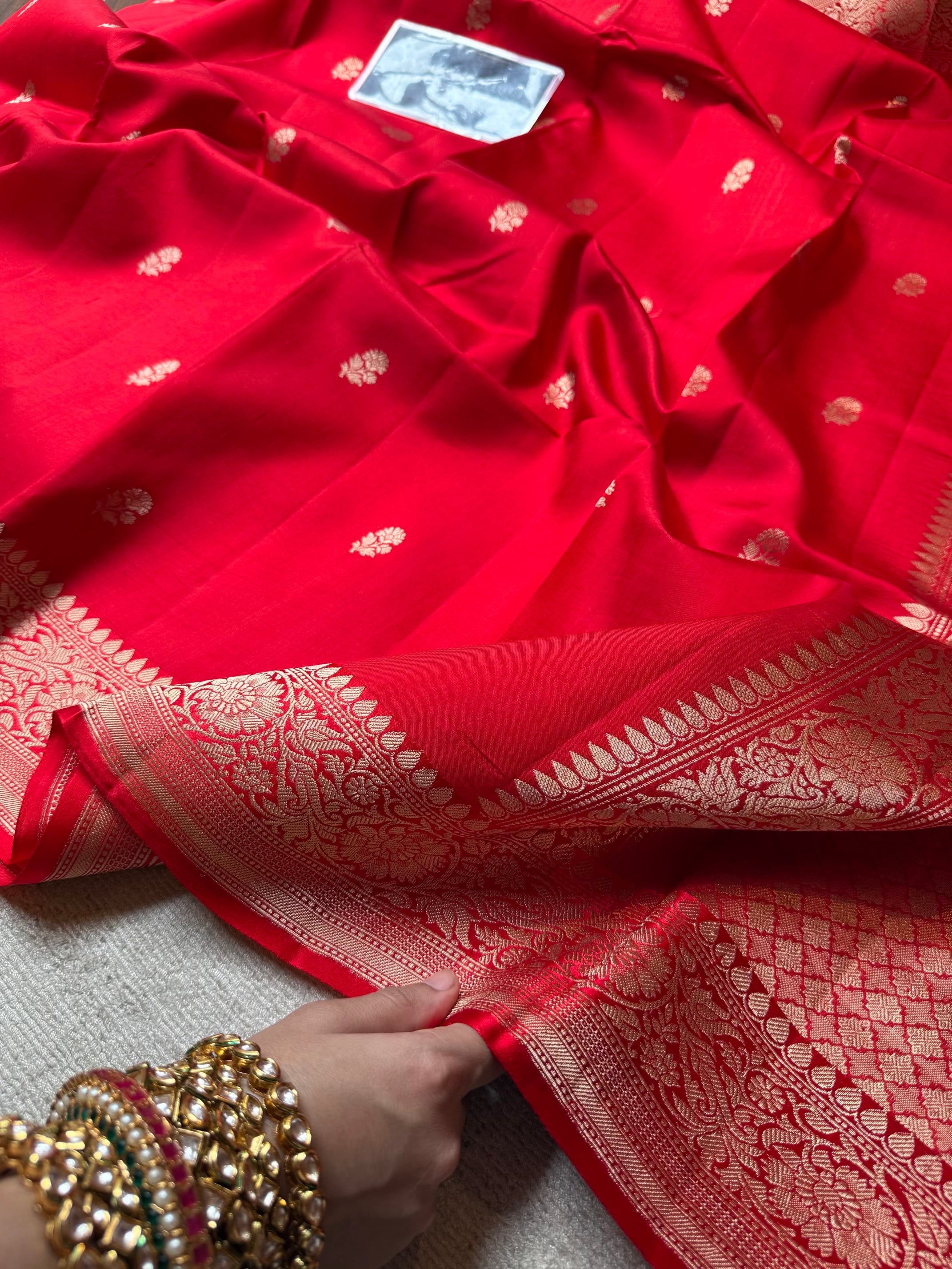 PURE KATAN SILK FLORAL BOOTI - RED
