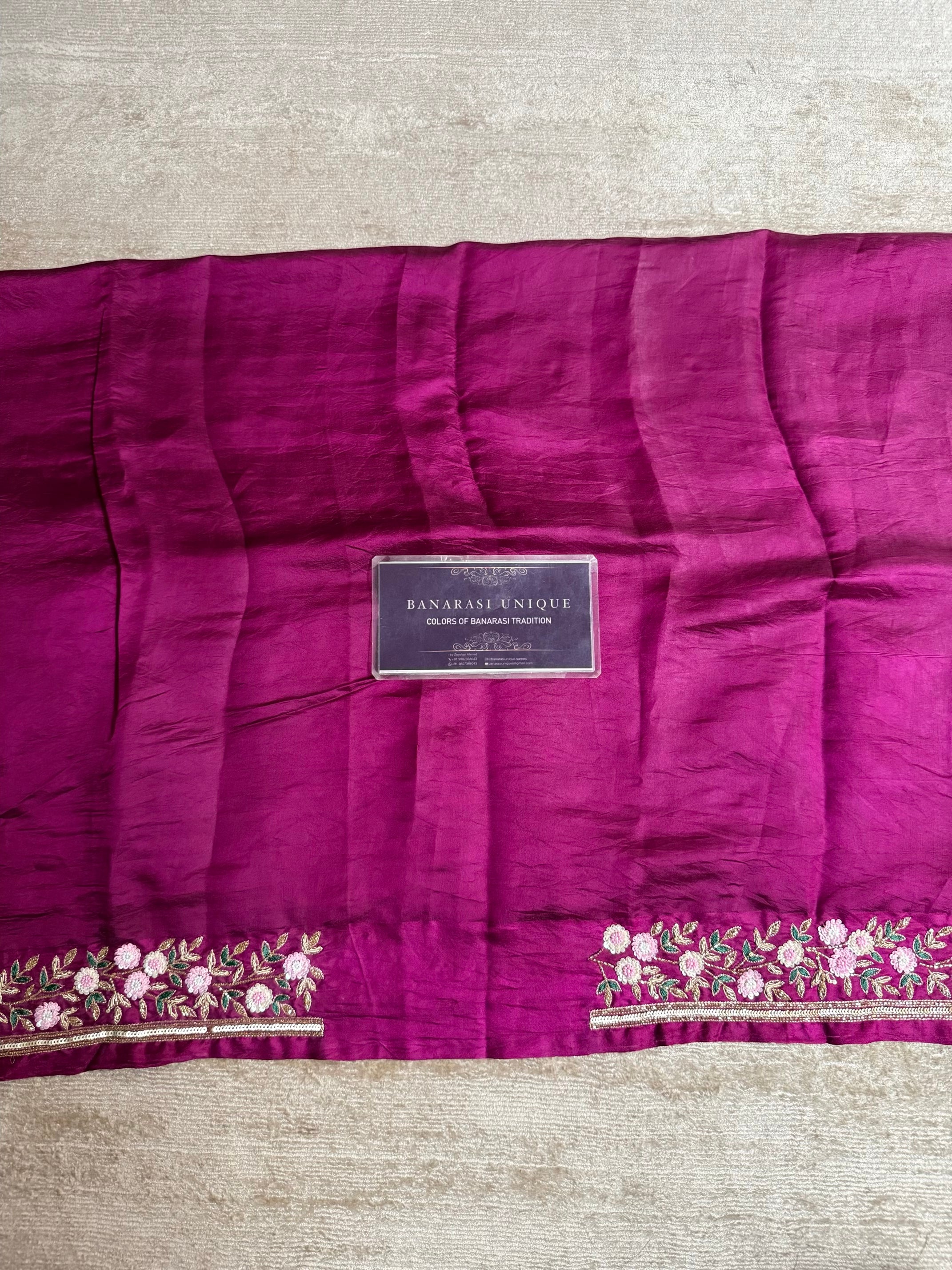Pure Tissue Silk Satin Border Banarasi Saree Zardozi Hand Embroidery – Majenta