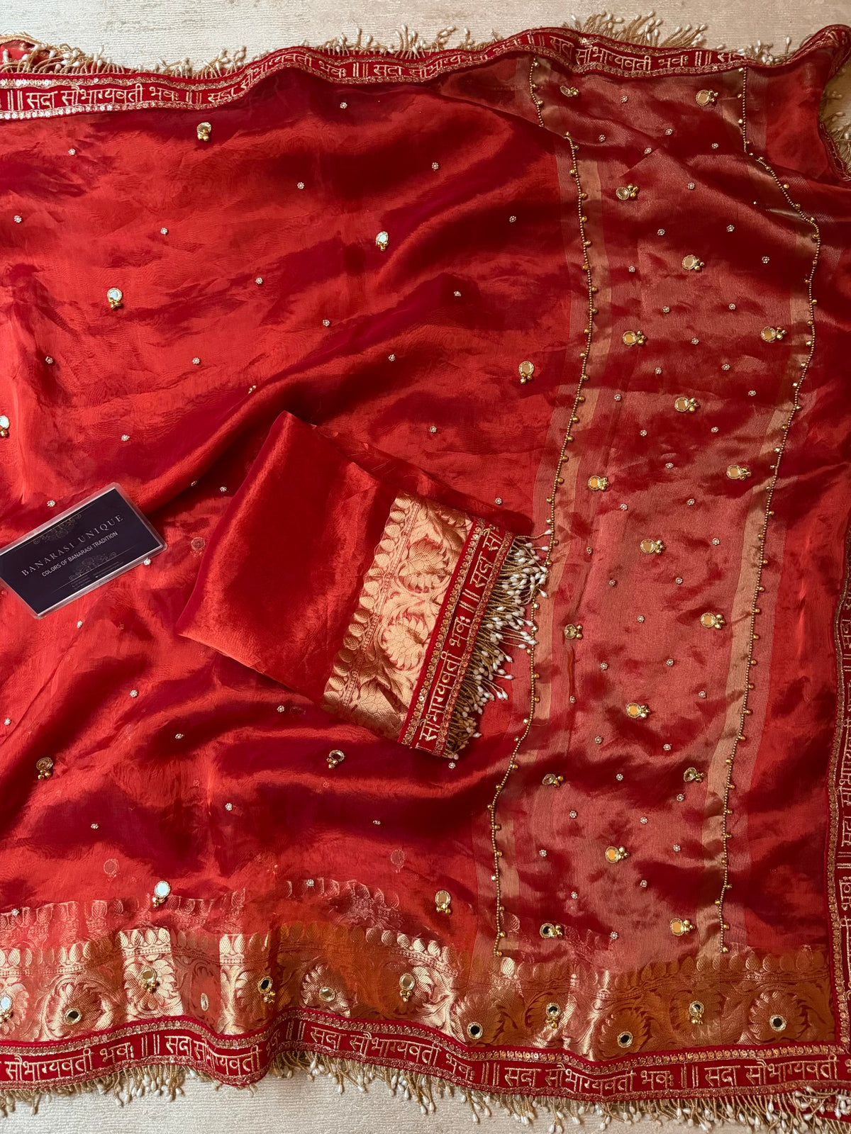 Pure Tissue Silk Ghungru X Mirror Work Karwa Chauth Special Saree