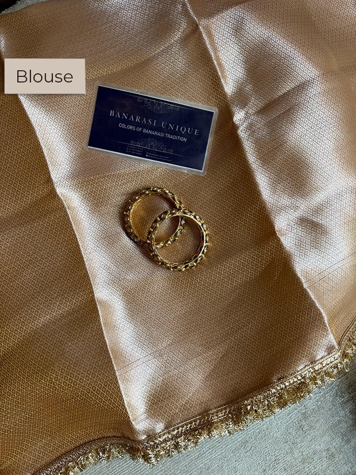 PLAIN PURE TISSUE SAREE with BROCADE BLOUSE - PEACH