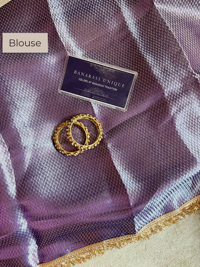 PLAIN PURE TISSUE SAREE with BROCADE BLOUSE - PURPLE