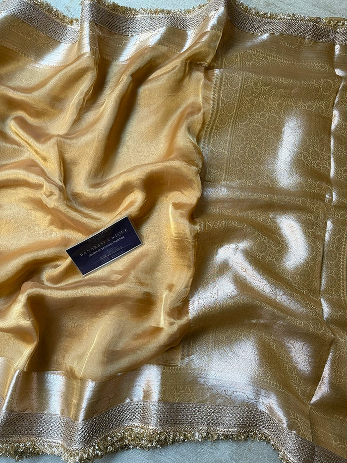 PLAIN PURE TISSUE SAREE with BROCADE BLOUSE - CHAMPAGNE GOLD
