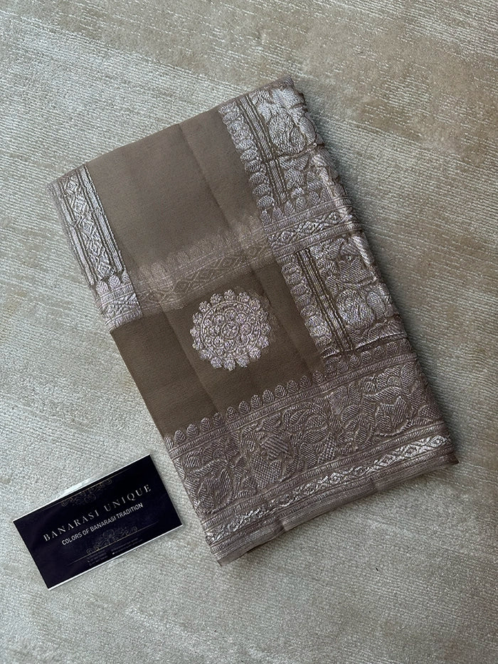 KHADDI CHIFFON DOUBLE BORDER SAREE - CONTRAST BORDER BEIGE DUAL TONE