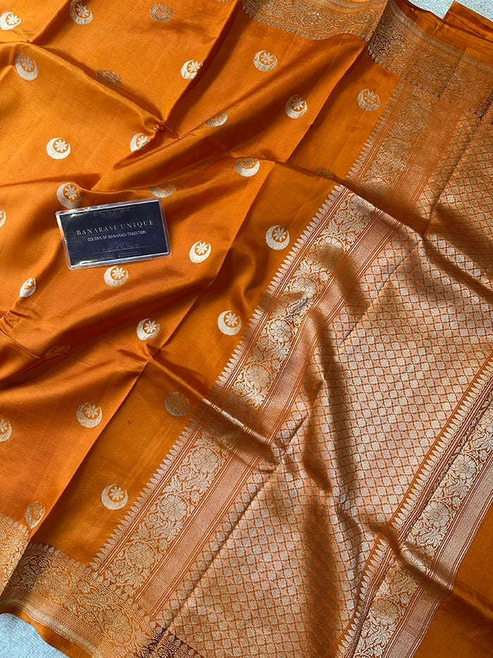 PURE KATAN SILK CHAND TARA SAREE - RUST ORANGE