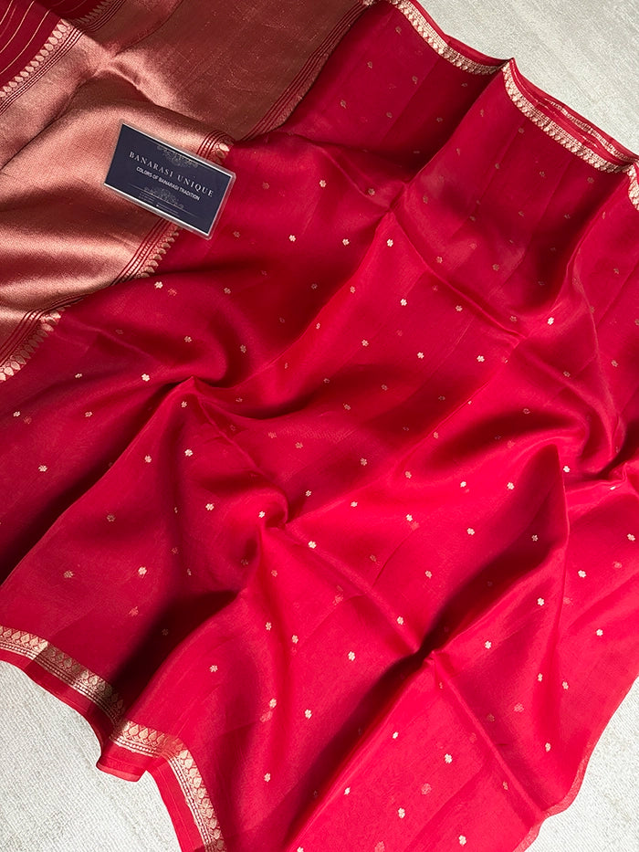 PURE KADHUA ORGANZA SITARA BUTI SAREE - MAROON