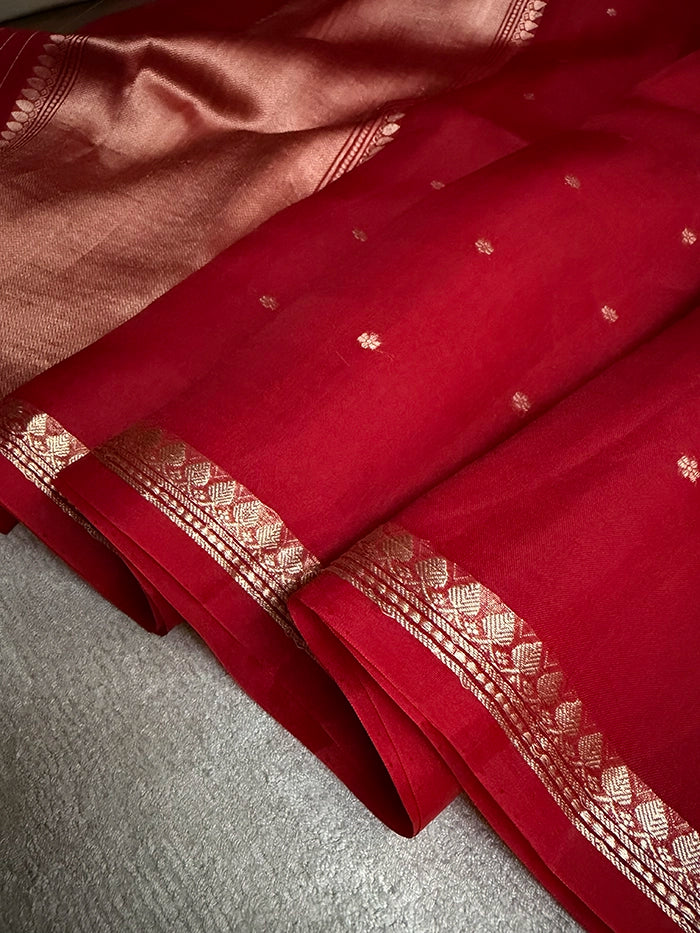 PURE KADHUA ORGANZA SITARA BUTI SAREE - MAROON