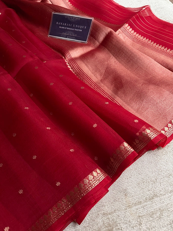 PURE KADHUA ORGANZA SITARA BUTI SAREE - MAROON