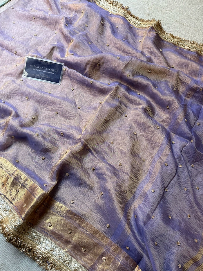CRUSHED KATDANA BUTI SAREE - LAVENDER