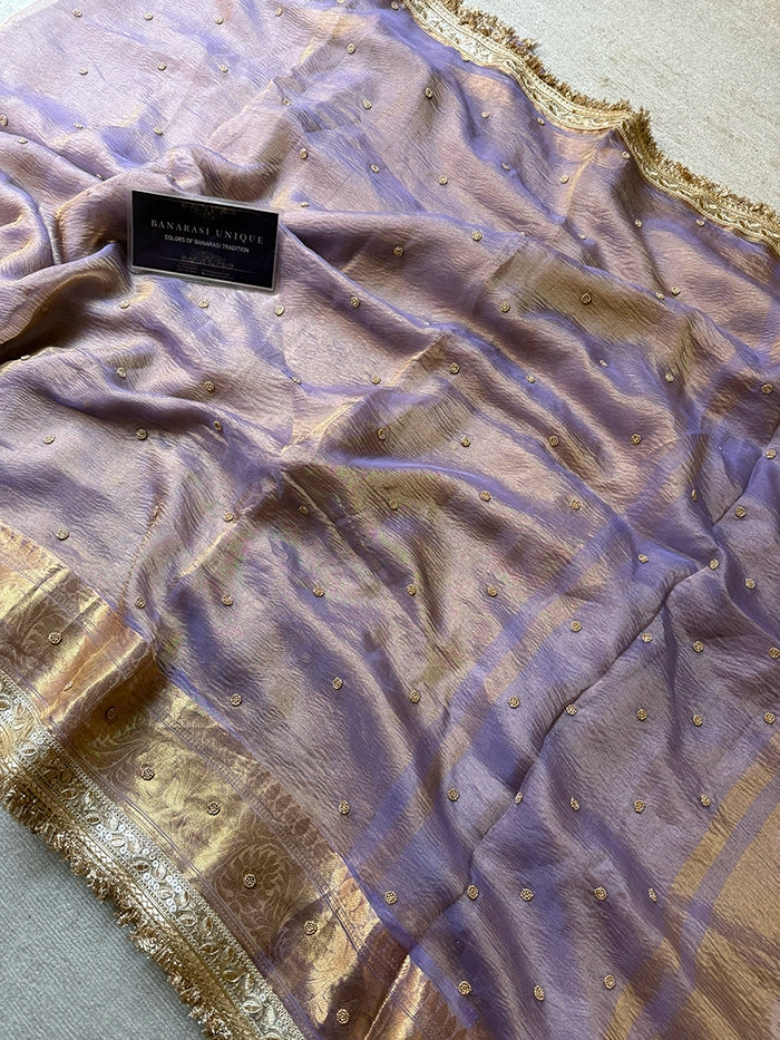 CRUSHED KATDANA BUTI SAREE - LAVENDER