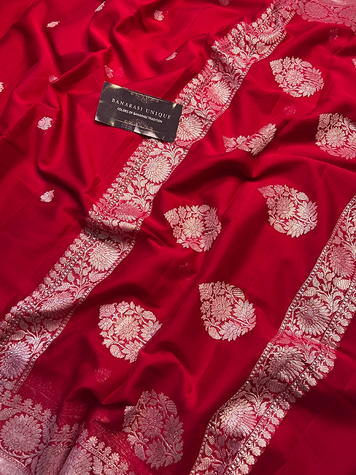 KHADDI CHIFFON SILVER ZARI KADHUWA SAREE - MAROON