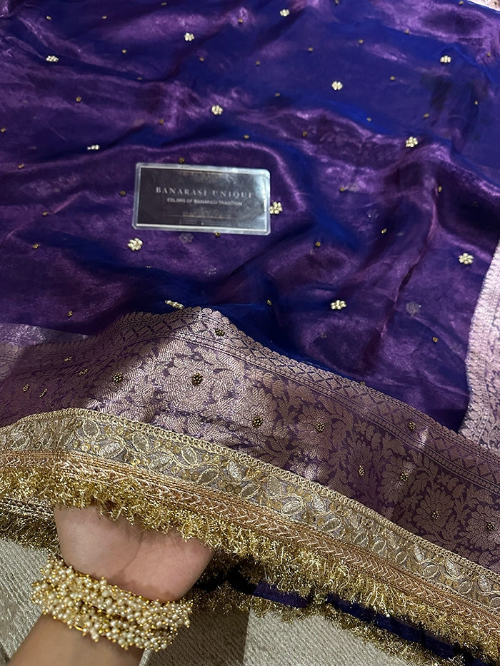 PLAIN FLORAL BUTI SAREE - PURPLE