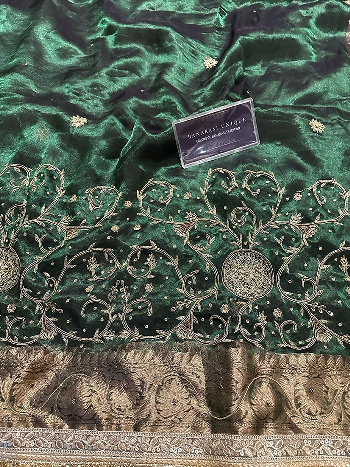 CHAAND BUTTA SKIRT BORDER - BOTTLE GREEN
