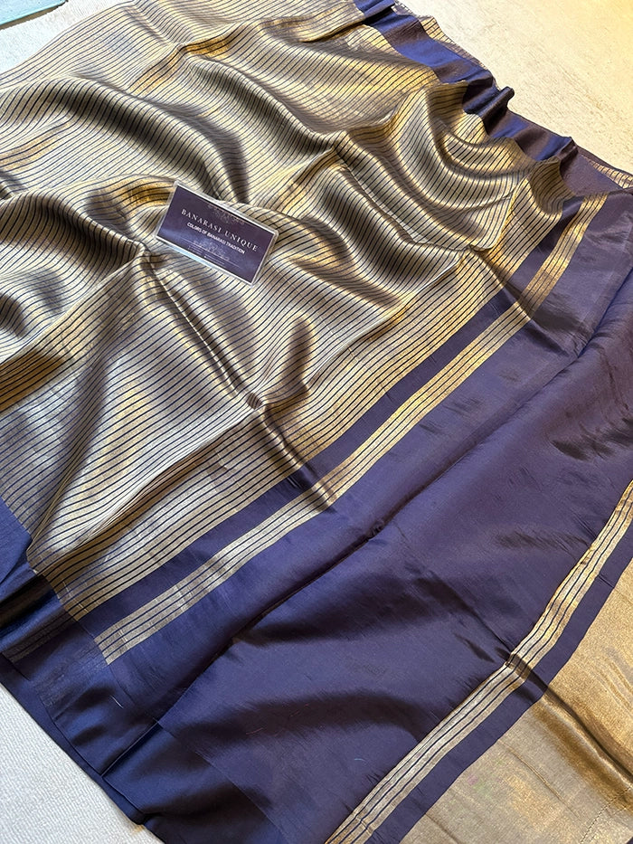 PURE TISSUE SILK STRIPES SAREE - NAVY BLUE