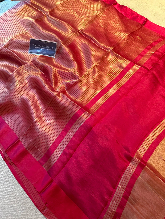 PURE TISSUE SILK STRIPES SAREE - DARK PINK