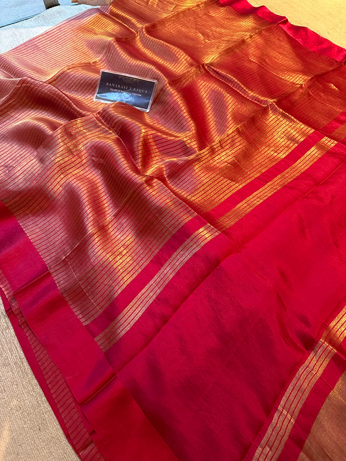 PURE TISSUE SILK STRIPES SAREE - DARK PINK