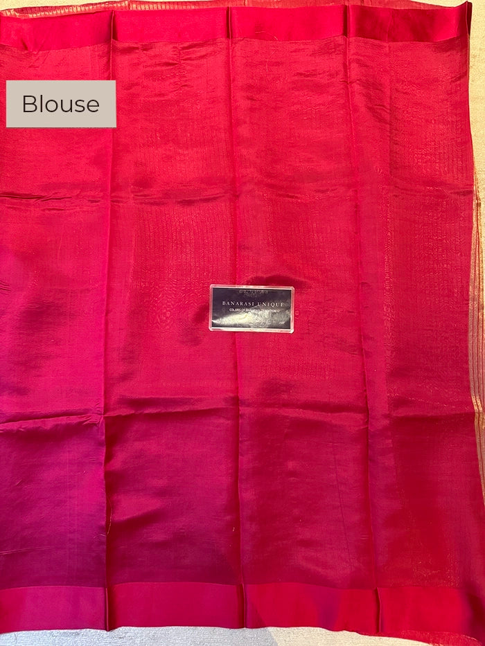 PURE TISSUE SILK STRIPES SAREE - DARK PINK