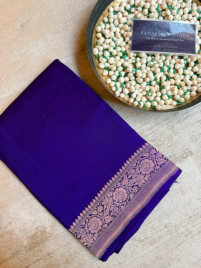 PURE KATAN SILK PLAIN ZARI BORDER SAREE - PURPLE