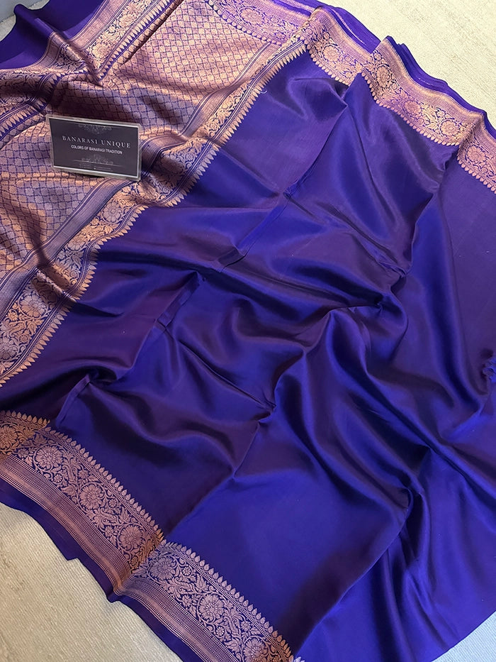 PURE KATAN SILK PLAIN ZARI BORDER SAREE - PURPLE
