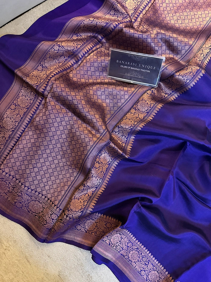 PURE KATAN SILK PLAIN ZARI BORDER SAREE - PURPLE