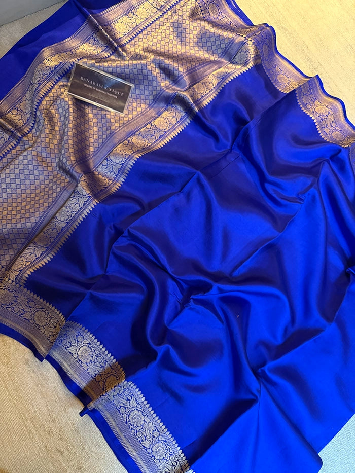 PURE KATAN SILK PLAIN ZARI BORDER SAREE - ROYAL BLUE
