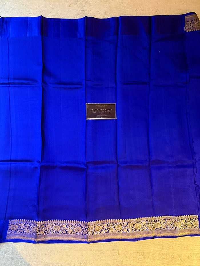 PURE KATAN SILK PLAIN ZARI BORDER SAREE - ROYAL BLUE