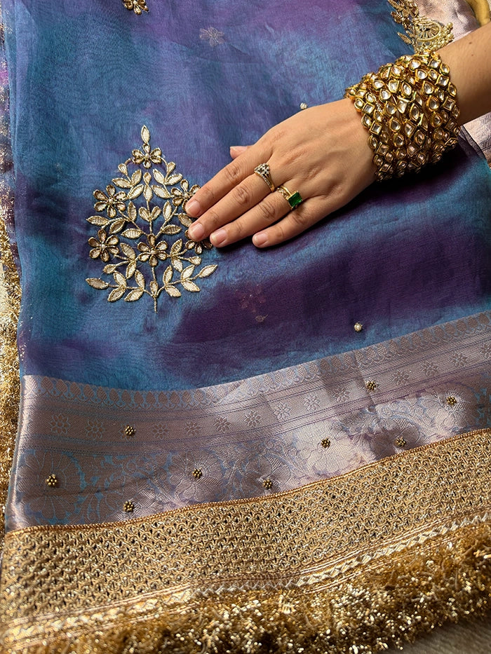 LEAF EFFECT PURE TISSUE - DHOOP CHAAV BLUE PURPLE