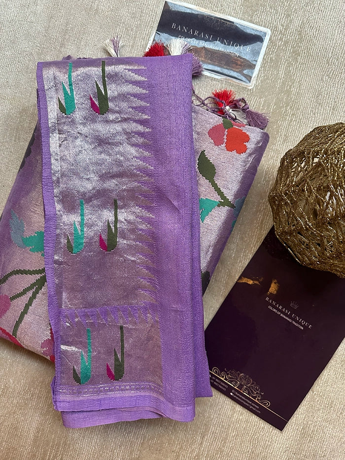 TUSSAR GEORGETTE JANGLA JAAL MEENAKARI SAREE - LAVENDER