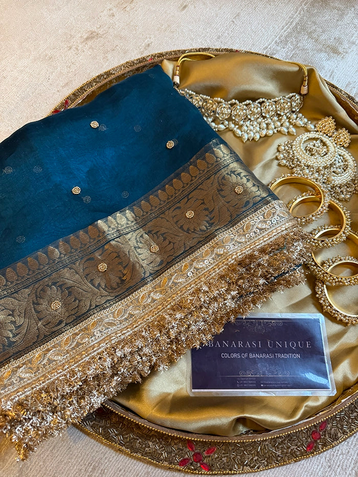 PLAIN KATDANA BUTI SAREE - RAMA BLUE