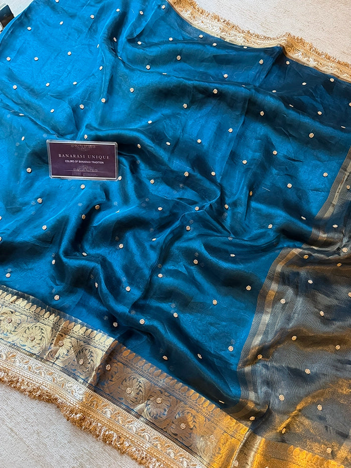 PLAIN KATDANA BUTI SAREE - RAMA BLUE