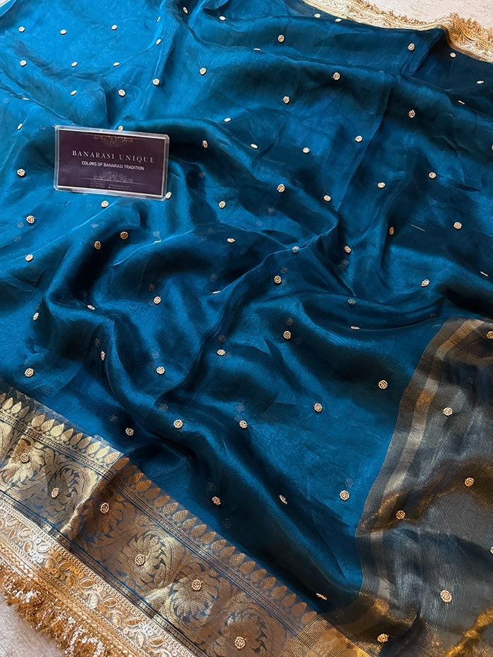 PLAIN KATDANA BUTI SAREE - RAMA BLUE