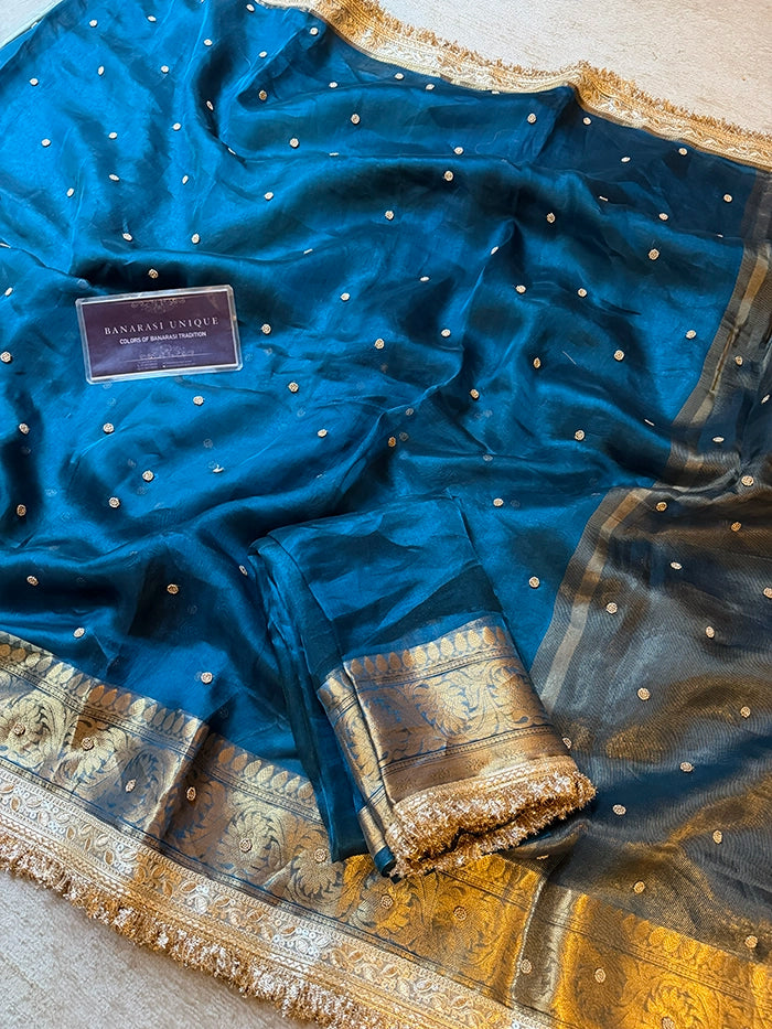 PLAIN KATDANA BUTI SAREE - RAMA BLUE