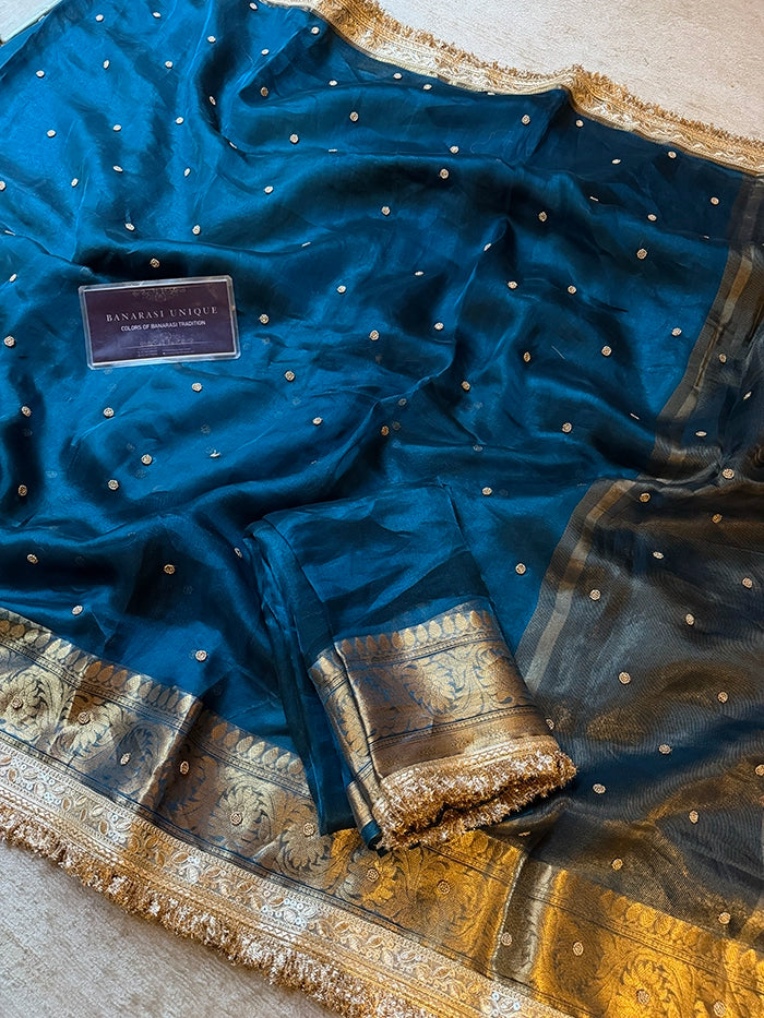 PLAIN KATDANA BUTI SAREE - RAMA BLUE