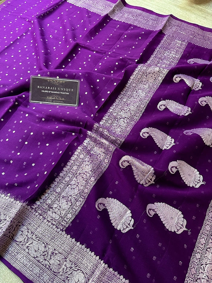KHADDI CHIFFON HAZARA BUTI SAREE - PURPLE