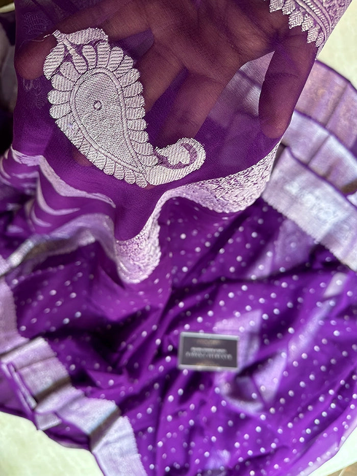 KHADDI CHIFFON HAZARA BUTI SAREE - PURPLE