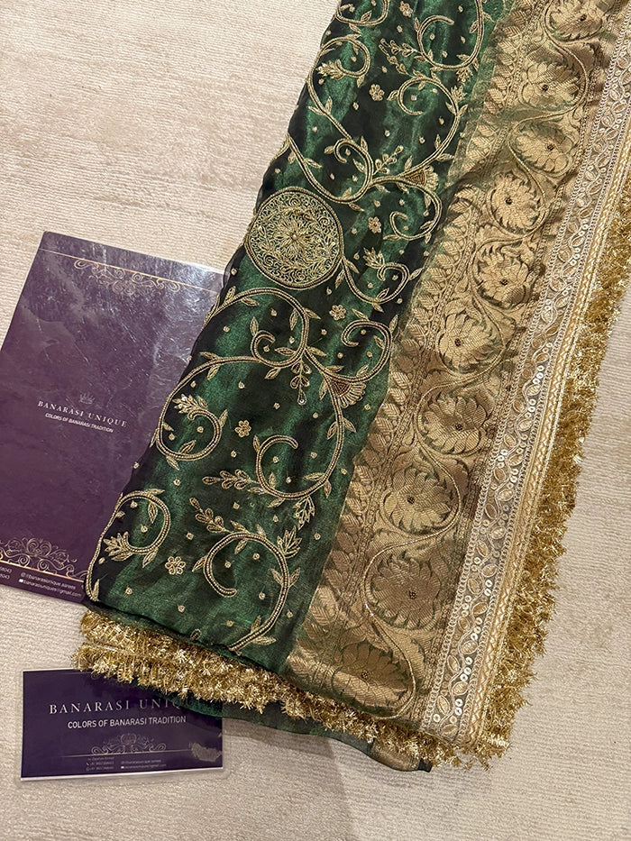 CHAAND BUTTA SKIRT BORDER - BOTTLE GREEN