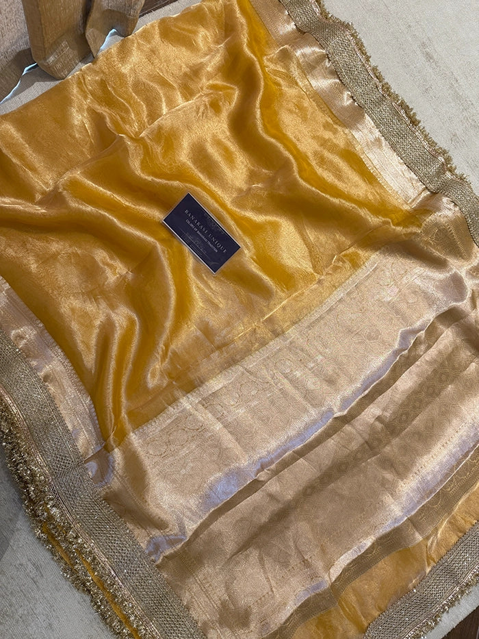 PLAIN PURE TISSUE SAREE with BROCADE BLOUSE - MUSTARD