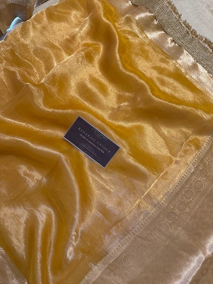 PLAIN PURE TISSUE SAREE with BROCADE BLOUSE - MUSTARD