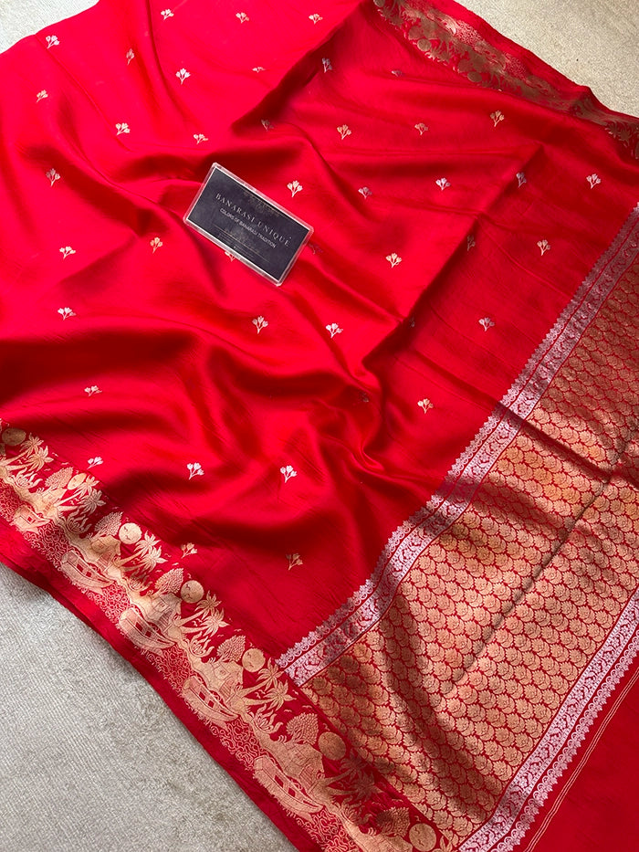 PURE KATAN SILK SONA RUPA KADHUA SAREE - RED