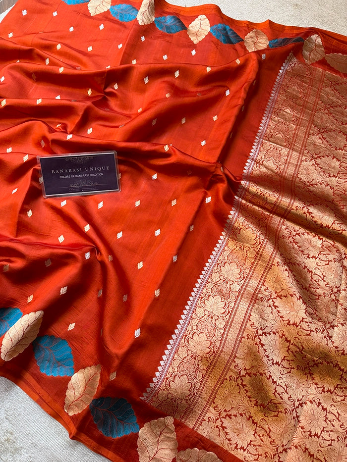 PURE KATAN SILK MEENA BORDER SAREE - RUST ORANGE