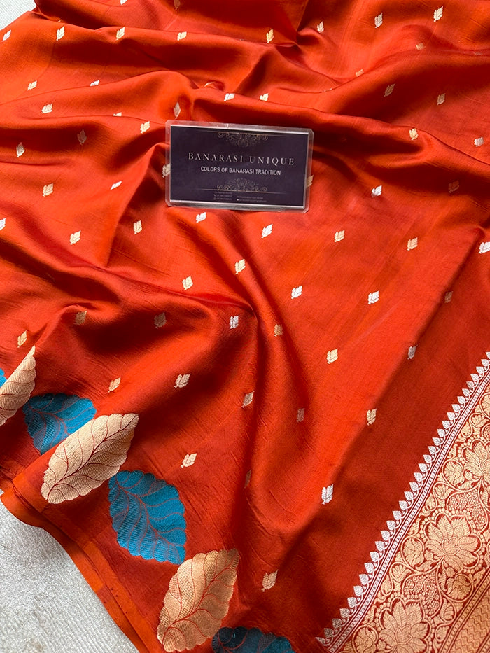 PURE KATAN SILK MEENA BORDER SAREE - RUST ORANGE