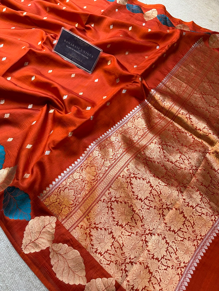 PURE KATAN SILK MEENA BORDER SAREE - RUST ORANGE