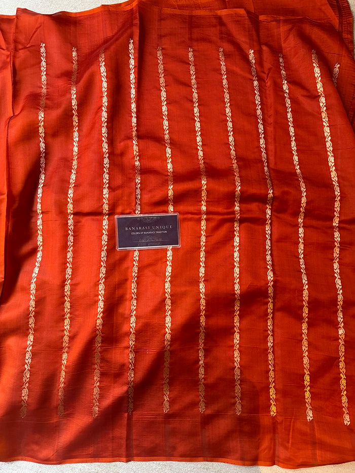 PURE KATAN SILK MEENA BORDER SAREE - RUST ORANGE